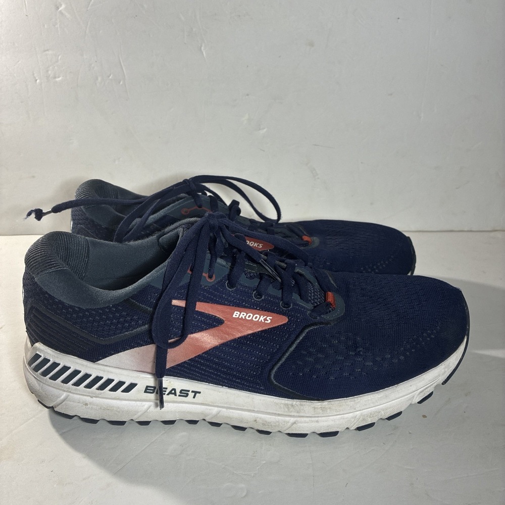 Brooks Beast 20 Athletic Road Running Shoes Navy Blue Orange Mens Sz 12 D